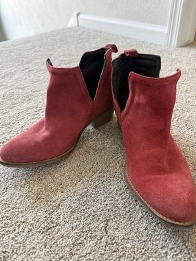 Women's Burgundy Suede Ankle Booties with Low Block Heel